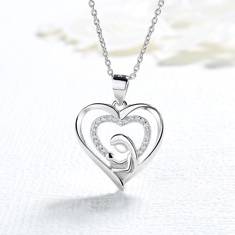 925 Sterling Silver Mother and Child Hug Necklace Female Love Pendant Collarbone Chain Versatile Premium Mother's Day Mom Gift