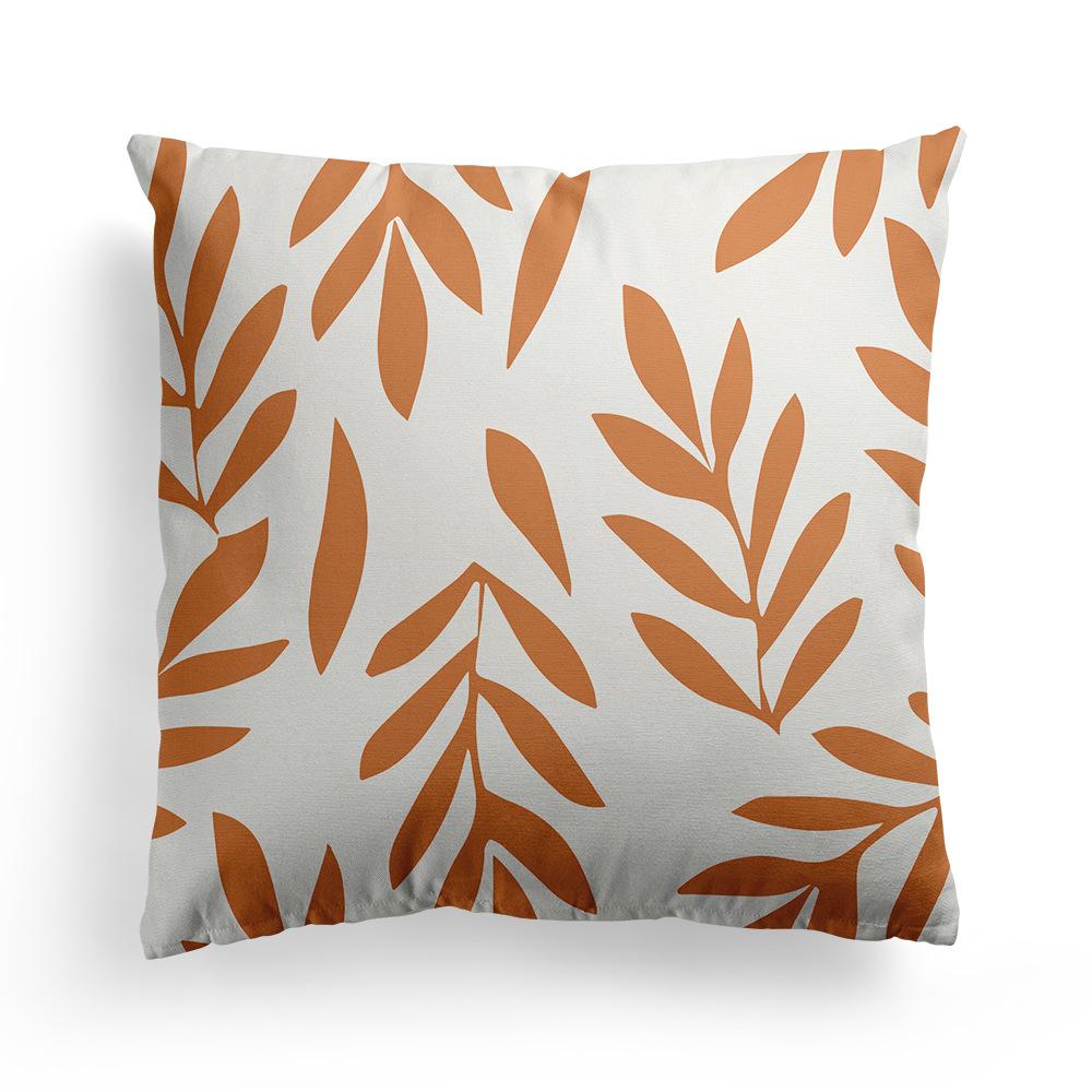 New Nordic Orange Geometric Pillowcase Floral Print Peach Leather Fleece Home Pillow Cushion Cover