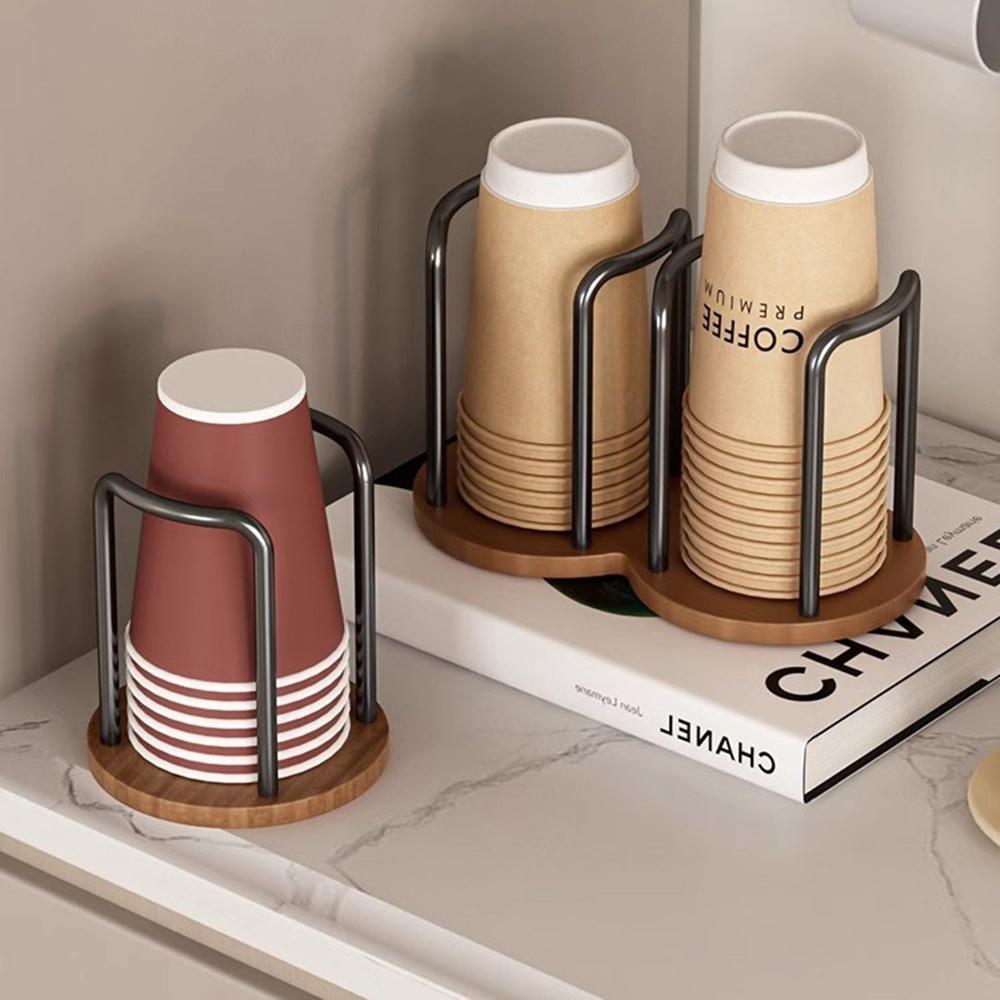 Disposable Cup Storage Holder Rack Shelf Water Tea Cups Wood Dispenser with Longer Stick Mug Display Stand Organizer Supplies