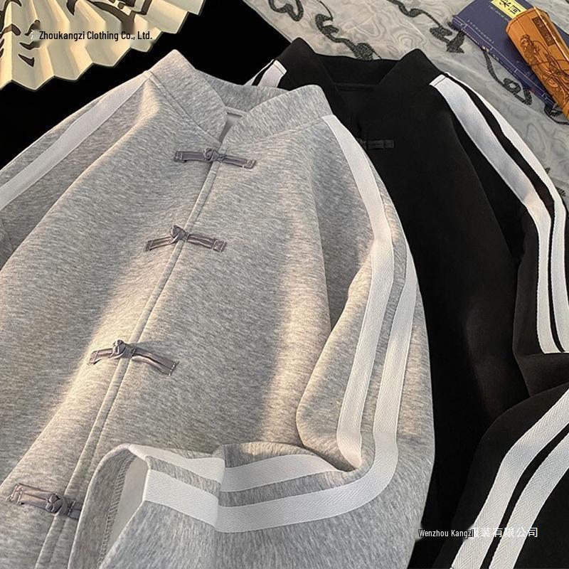 Men's Loose Striped Single-Breasted Jacket - New Chinese Style, 2025 Spring/Autumn Sweatshirt for Teens