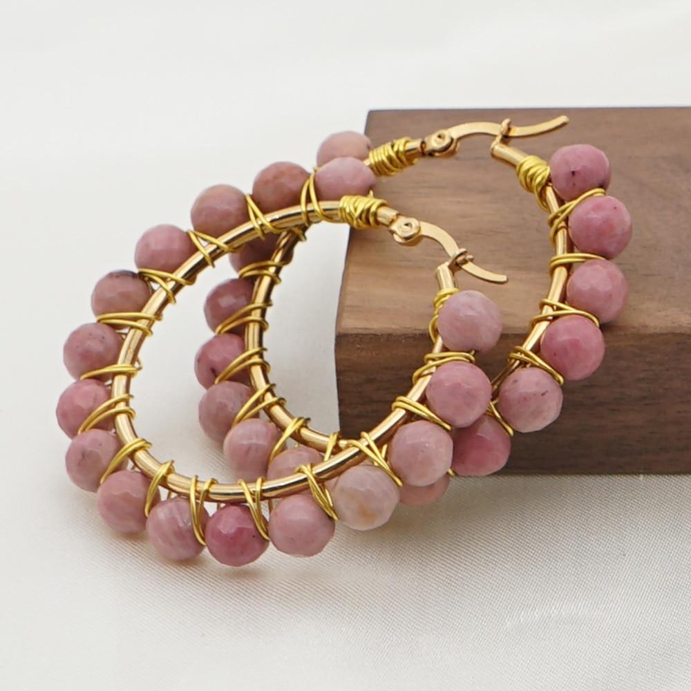 Crystal Earring For Women Boho Jewelry Trendy Natural Stone Pearl Jewellery Bohemian Ear Ring Gold Circle Hoop Earrings