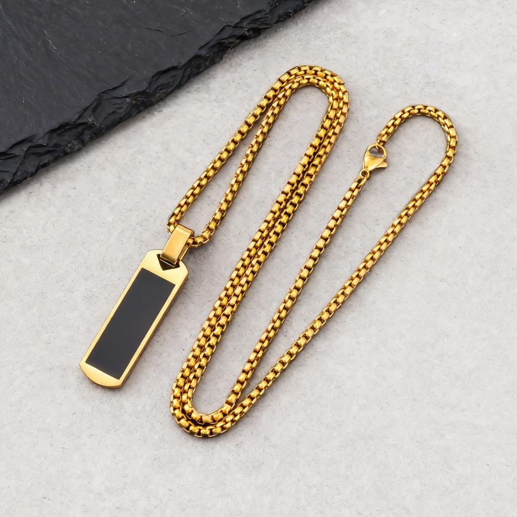Vnox Rectangular Resin Pendant Necklace for Men, Stainless Steel Box Chain Vertical Bar Necklaces, Jewelry Gifts for Dad Son Him