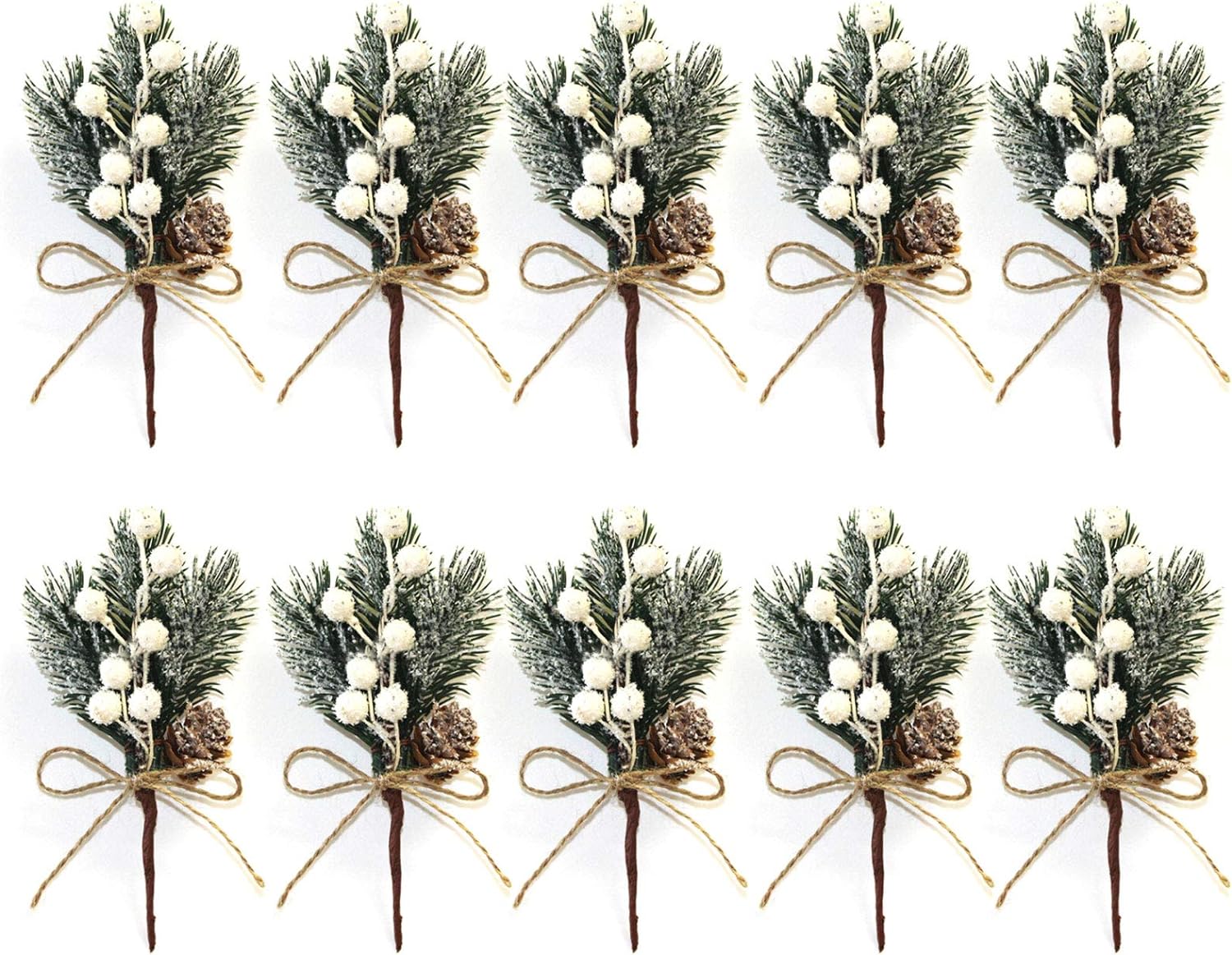 

10 шт., белые рождественские ягоды, стебли 5,9 дюйма, маленькие искусственные сосновые пики и спреи, рождественские ягодные пики