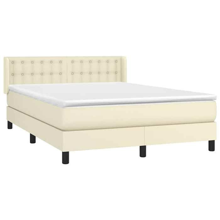 Exclusive House - Slatted Bed Base with Cream Mattress 140x190cm Faux Leather