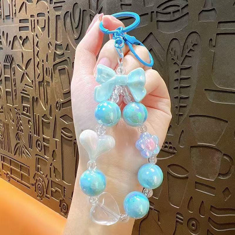 Beaded Heart Keychain Pendant - Candy Color Block Design