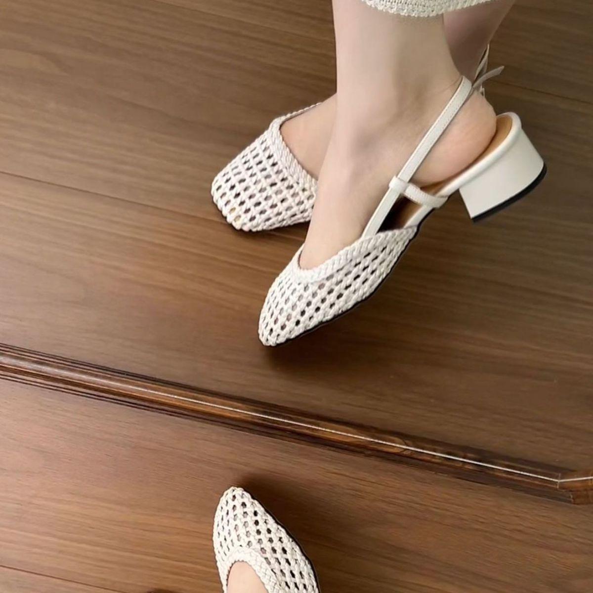 

French retro woven hollow bag head sandals women s 2025 new with skirt thick heel hole breathable high heels 40
