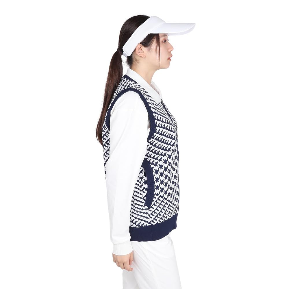 Le Coq Sportif Golf LG4FVE50L Sweater Vest with Plover Full Hand NV00 Women's Pattern, Lightweight, Patch, Zip, Washable, Sleeveless, (Navy)