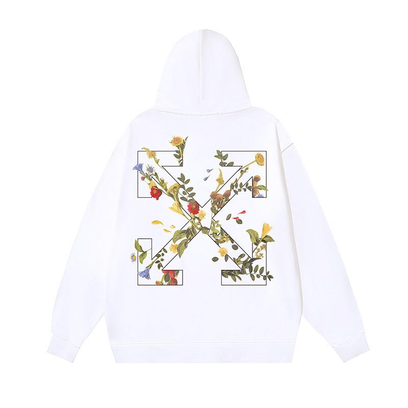1309 Off-White 2025 Autumn/Winter New Flower Arrow Pattern Printed Hoodie for Men and Women