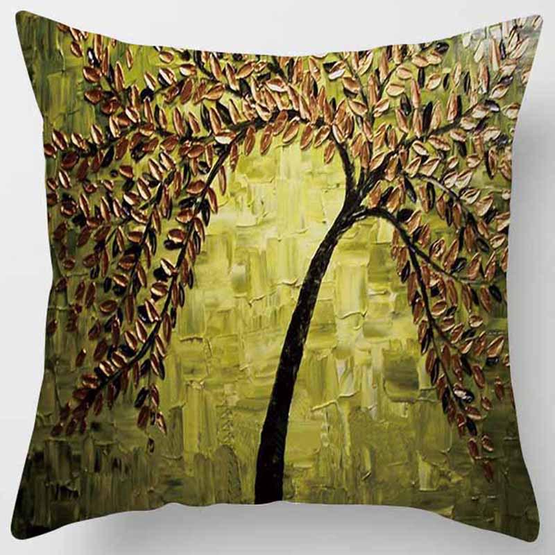 Personalisierte Dreidimensionale Ölgemälde Baum Blumen Baum Kissen Kissenbezug Auto Sofa Bettseite Lendenkissenbezug