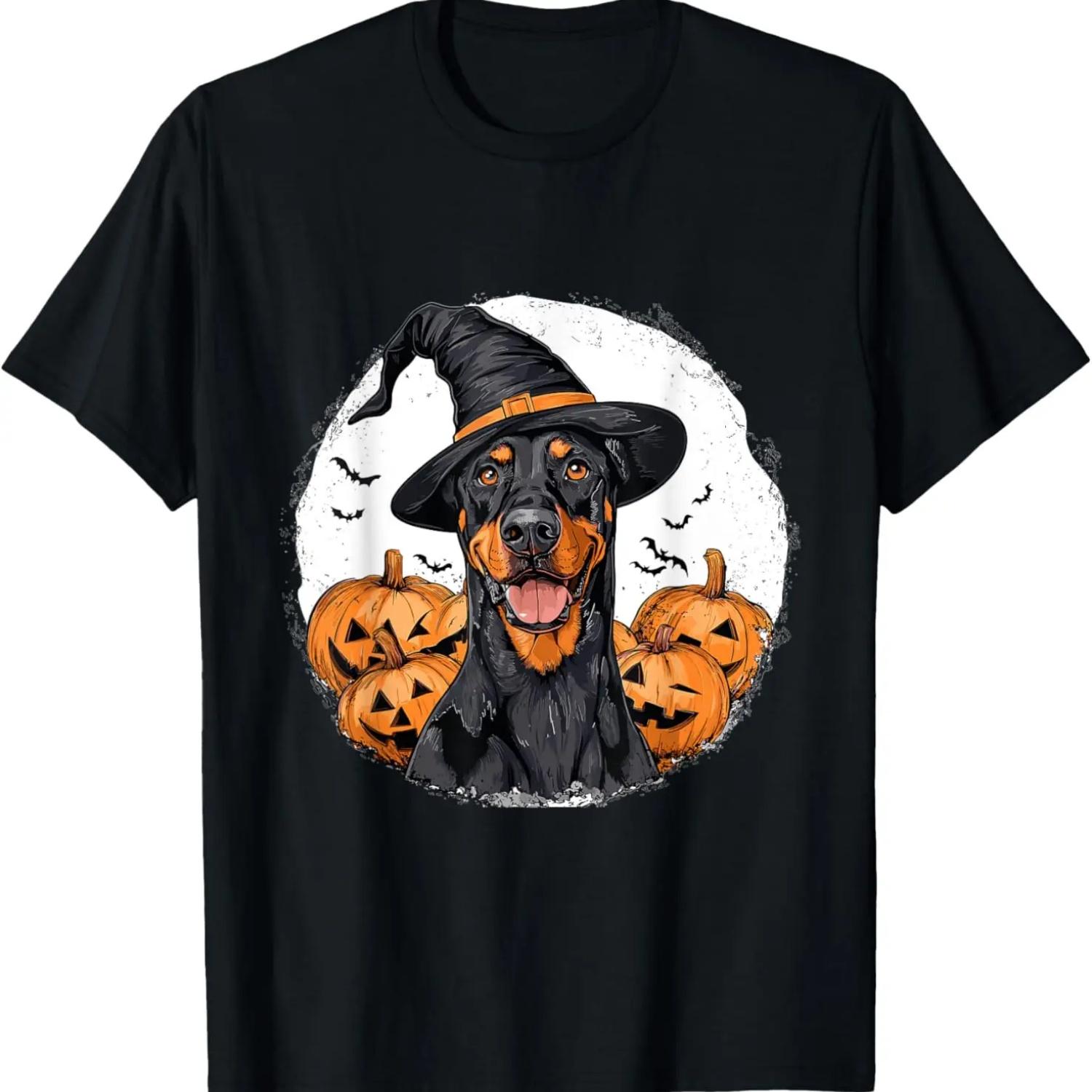 

Doberman Pinscher Dog Whitch Hat Halloween Pumpkin Spooky T-Shirt XXXXXL чорний