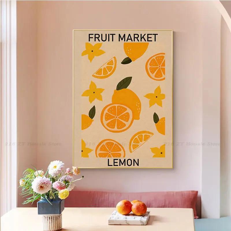 Cherry Lemon Orange Fruit Market, HD Canvas Print Wall Art Poster, Suitable for Home, Store, Restaurant ation Painting