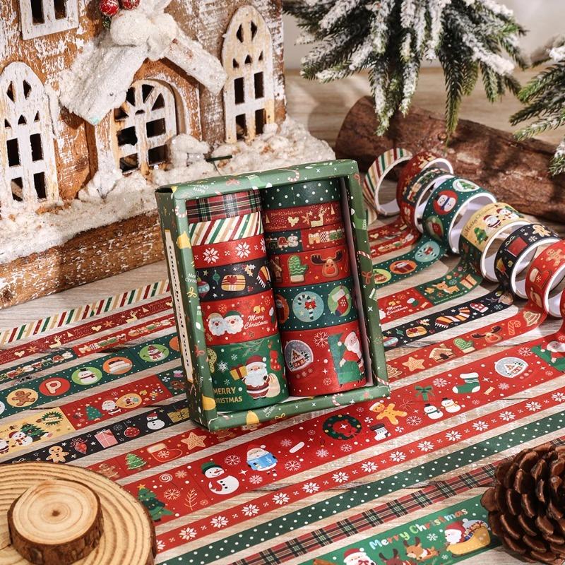 12 Rolls Vintage Christmas Washi Tape Set 4 Sizes Decorative Scrapbooking Santa Claus Tape Decorative Masking Adhesive Tapes