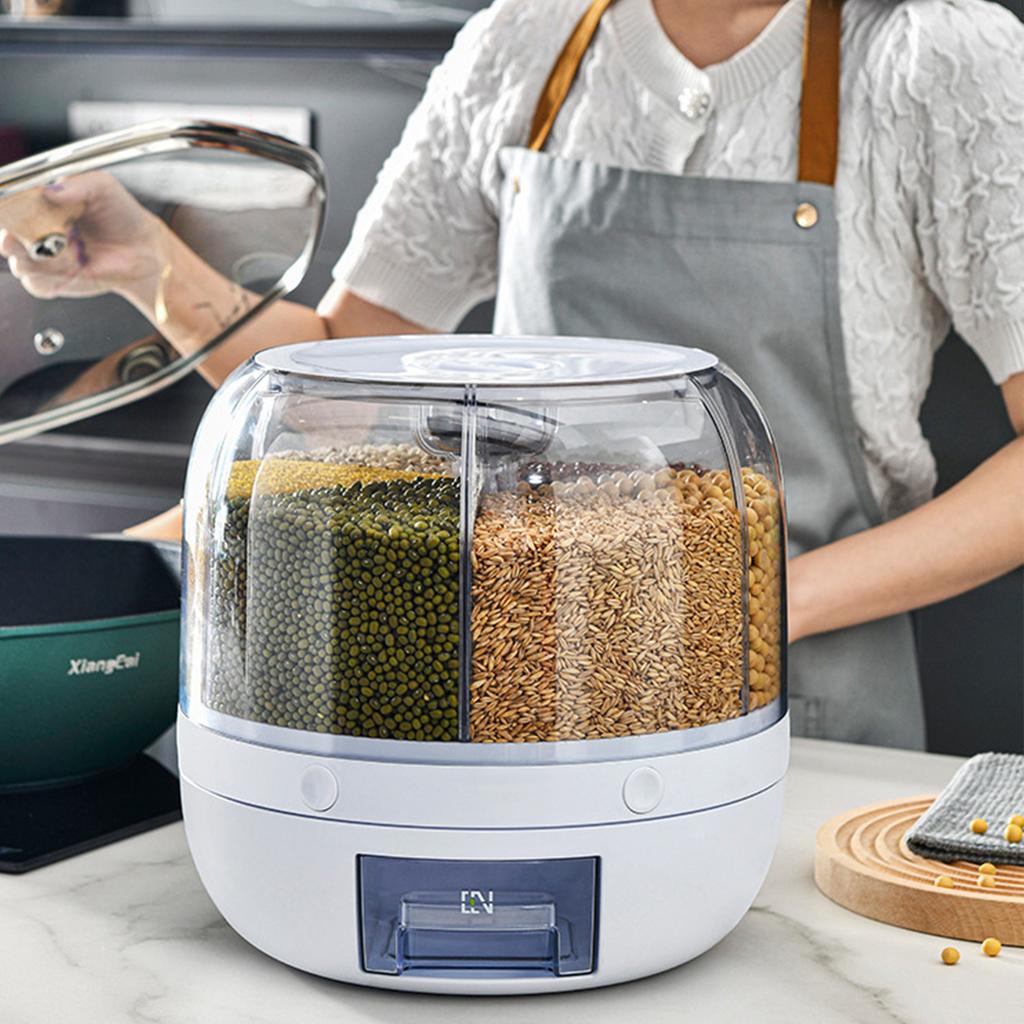 Rotating Grain Storage Bin Moisture Proof Sealed Food Dispenser Household Rice Bucket For Rice Grains Pet Food Organizer