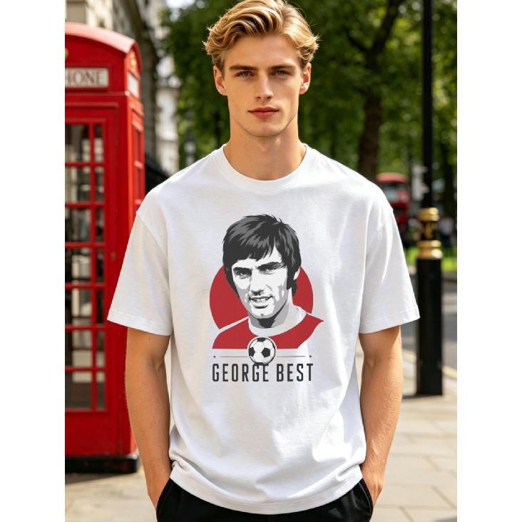 George Best Vintage Football Shirt Retro Soccer Legend Graphic Tee Picture of 5 S белый