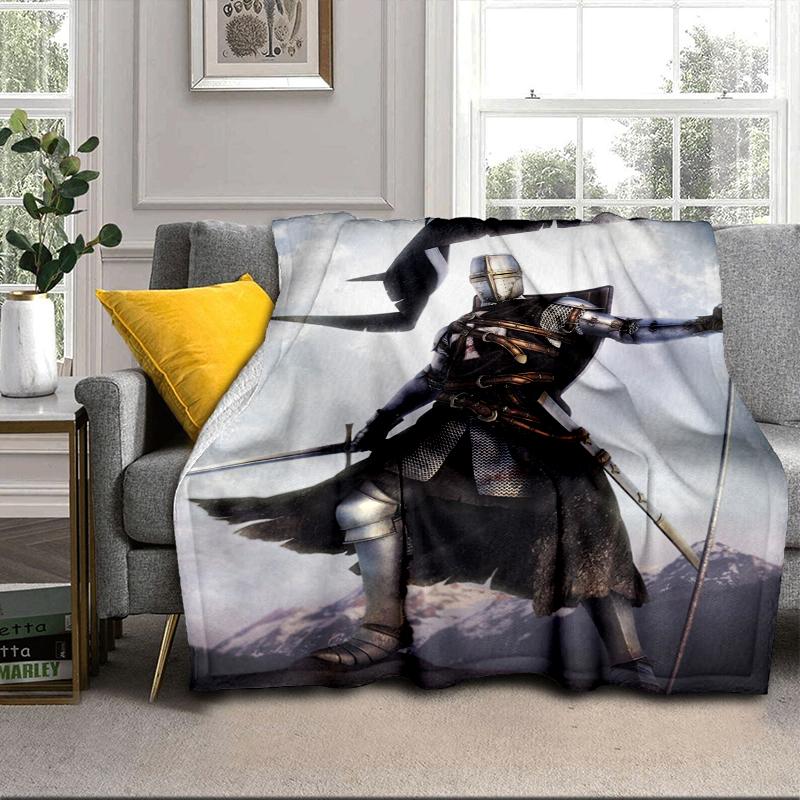 Knights Templar Symbol Blanket Flannel Blanket for Bed, Sofa, Camping, Hiking, Picnic Essentials, Gift for Family Fan Gifts