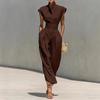 2026 Elegantes einfarbiges figurbetontes Midi-Kleid für Damen mit Stehkragen und Fledermausärmeln