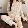 Color polka dot pajamas women's long-sleeved trousers spring and autumn cloud cotton suit casual cardigan simple loungewear