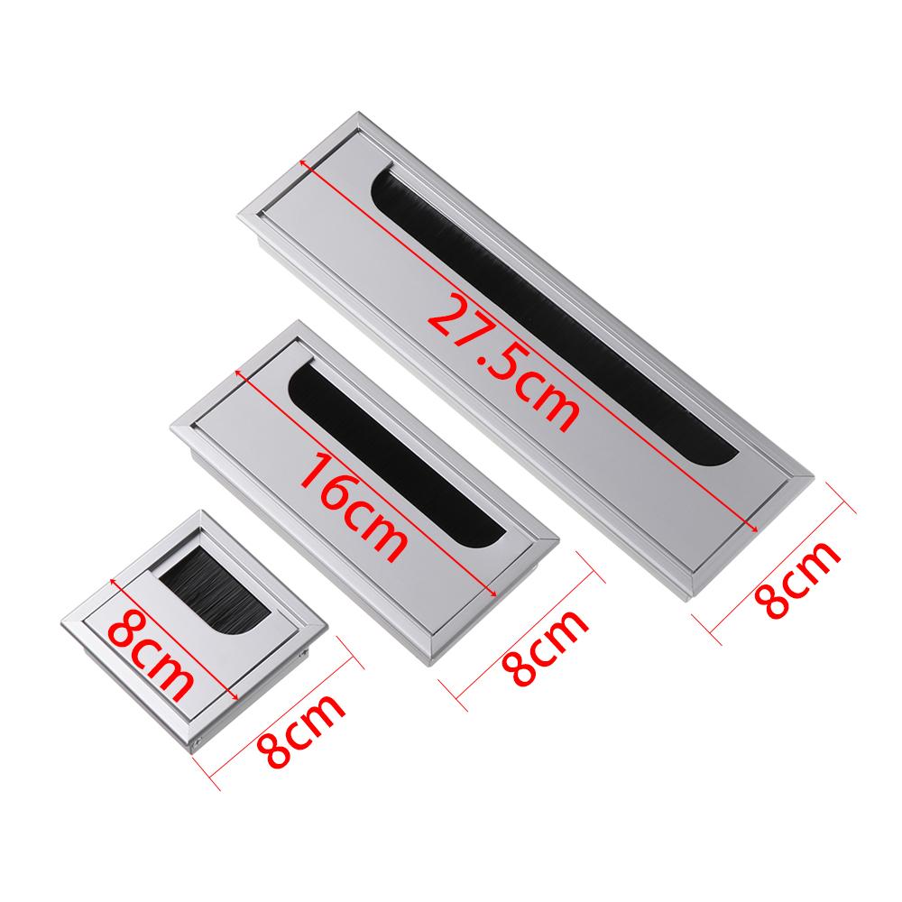 Aluminum Alloy Grommet Hole Cover Outlet Port with Black Brush Rectangle Wire Cable Holder For PC Office Table Desk