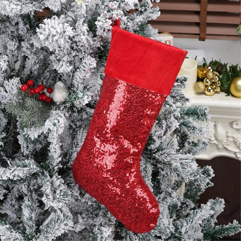 Present Bag Large Colorful Sequins Christmas Stocking for Family Celebration Holiday Indoor and Outdoor Decoration