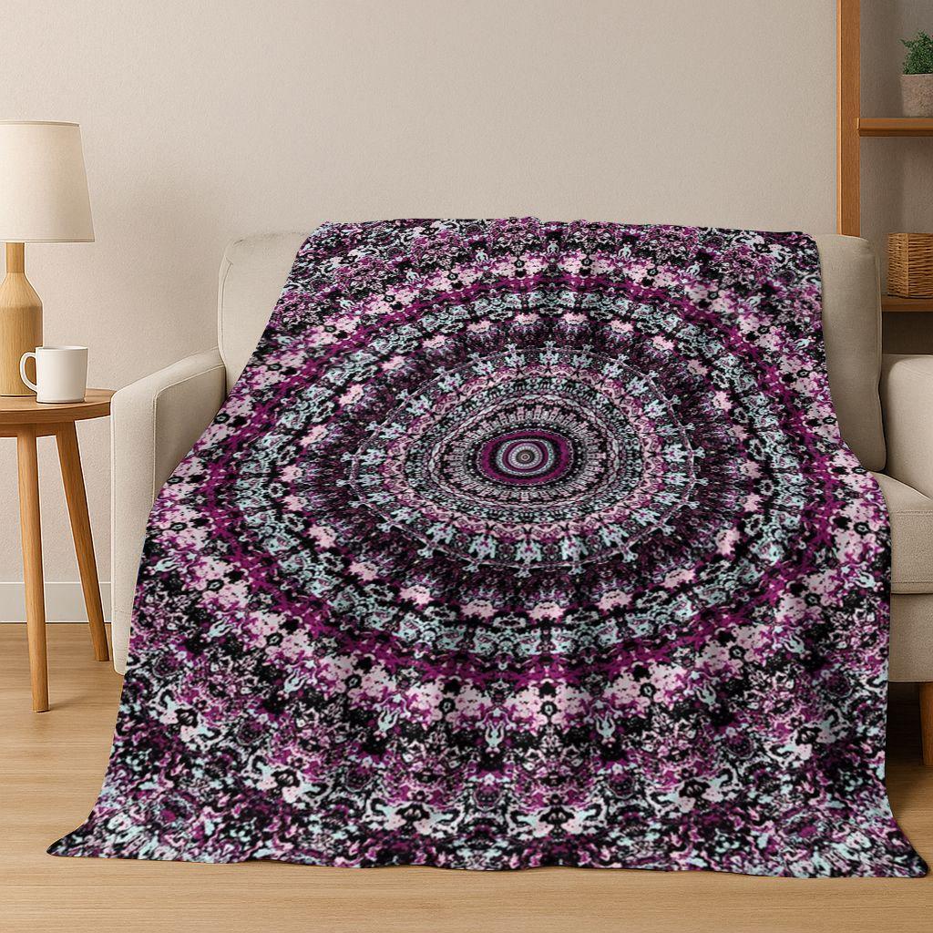 Regenbogen Mandala Blume Chakren Yoga Bohemia Kunst Flanell Decke, Gemütliche Weiche Überwurfdecke für Zuhause Schlafzimmer Bett Sofa Abdeckung Kinder Geschenk