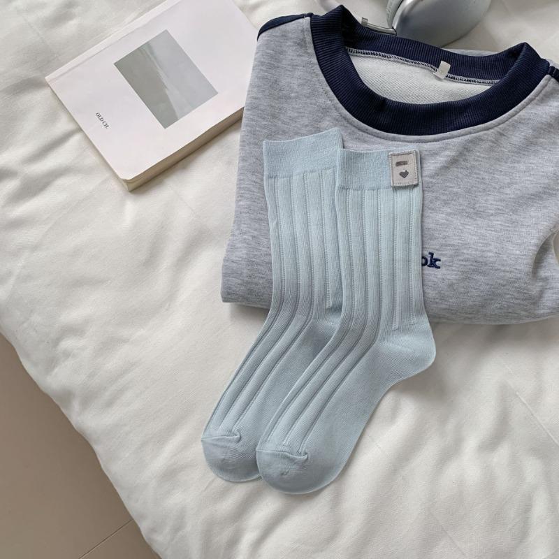 Women's Spring and Summer Thin Cloth Label Embroidered Outer Wear In The Tube Pile Socks