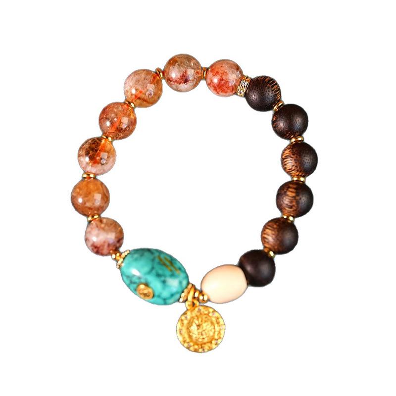 Elegant Chinese Beaded Agarwood & Crystal Bracelet with Retro Pendant for Women