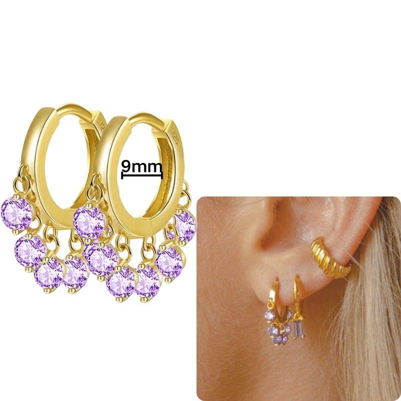 Damen 925 Silber Ohrstecker Lila Zirkon Ohrringe Creolen Lila Kristall Anhänger Ohrring Mode Hochzeits Schmuck