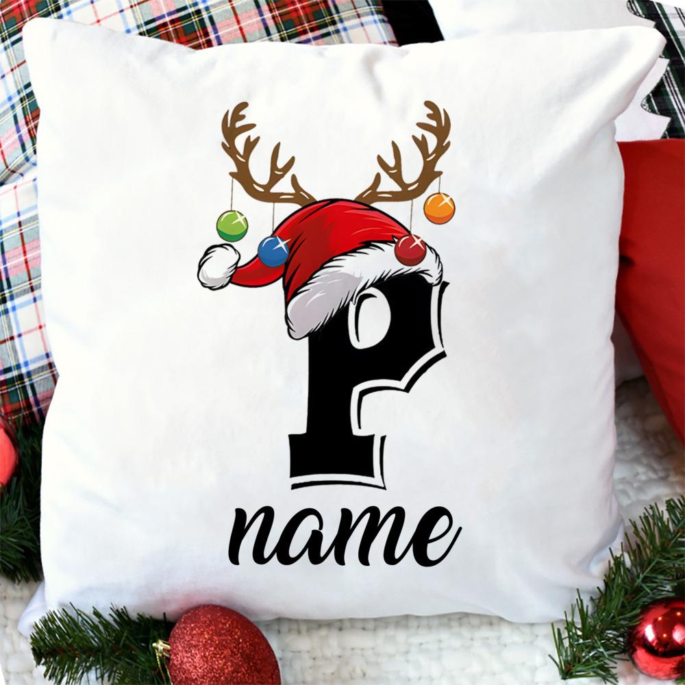 Personalised Christmas Pillow Case Initial with Name Cushion Cover Xmas Party Decor Home Pillowcase Xmas Gift for Family Friends