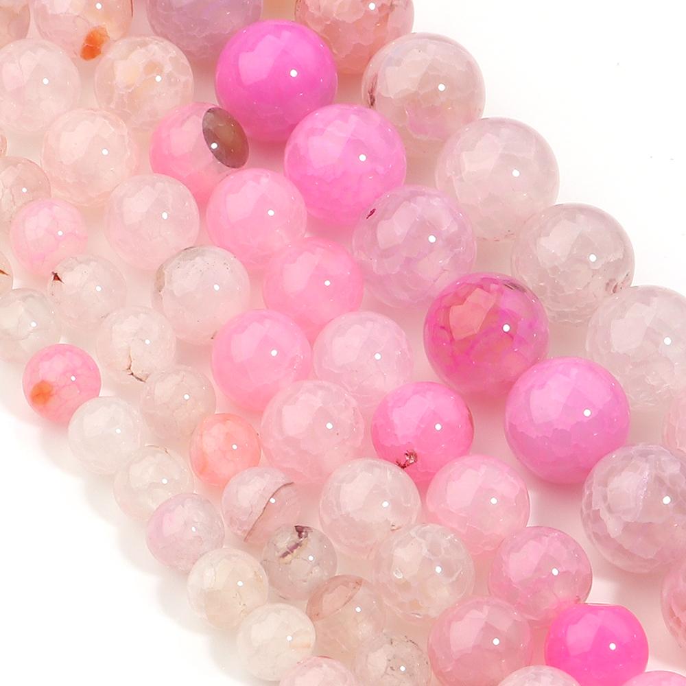 6/8/10mm Natural Stone Beads Pink Dragon Pattern Agate Round Loose Beads For Jewelry Making DIY Bracelets Necklace Accessories