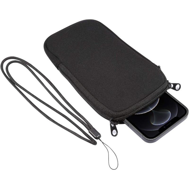 

Compact Neoprene Phone Key Zipper Storage Pouch Outdoor Shockproof Waterproof Universal Cell Phone Carrier Bag with Neck Strap One Size чёрный