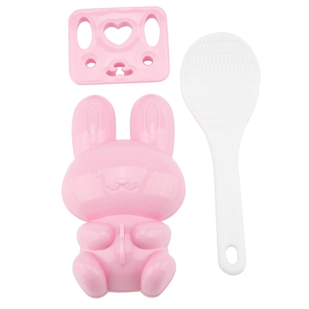 3pcs Food grade PP Cartoon Rabbit Model Sushi Rice Mold DIY Handicraft Onigiri Make Tool(Pink)
