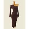 Spanish S Home Stylish Niche Style off-Neck Dress Export Front Slit Slim-Fitting Knitting Wrapped Skirt