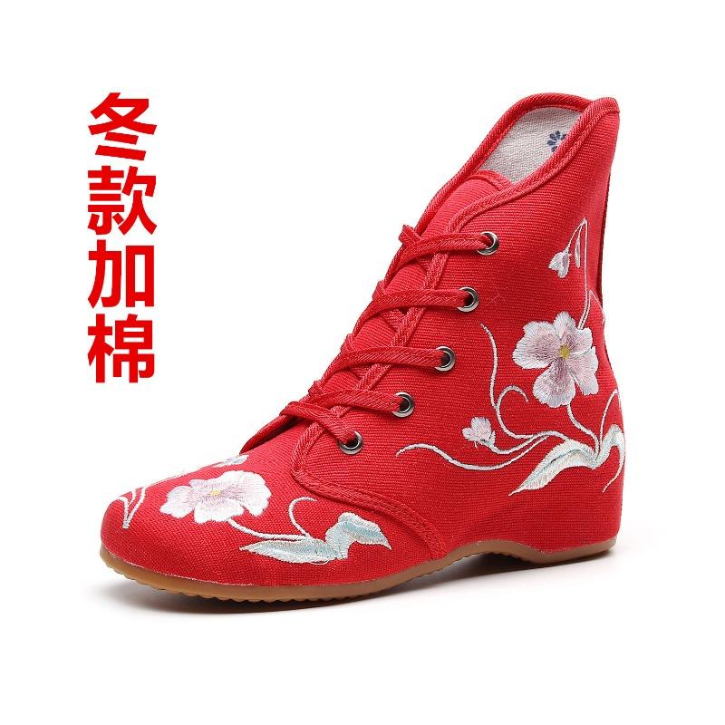 Autumn and winter cm boots embroidered cloth shoes short boots women's inner heightincreasing cloth shoes women's boots