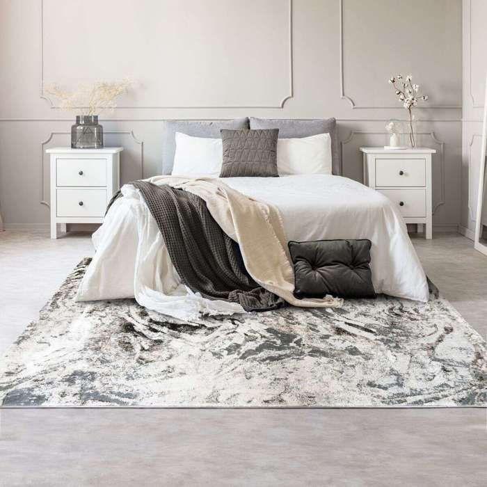 Tapis salon graphique effet fluide gris 120x170