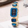 Chic Women's Colorful Gemstone Steel Band Square Watch