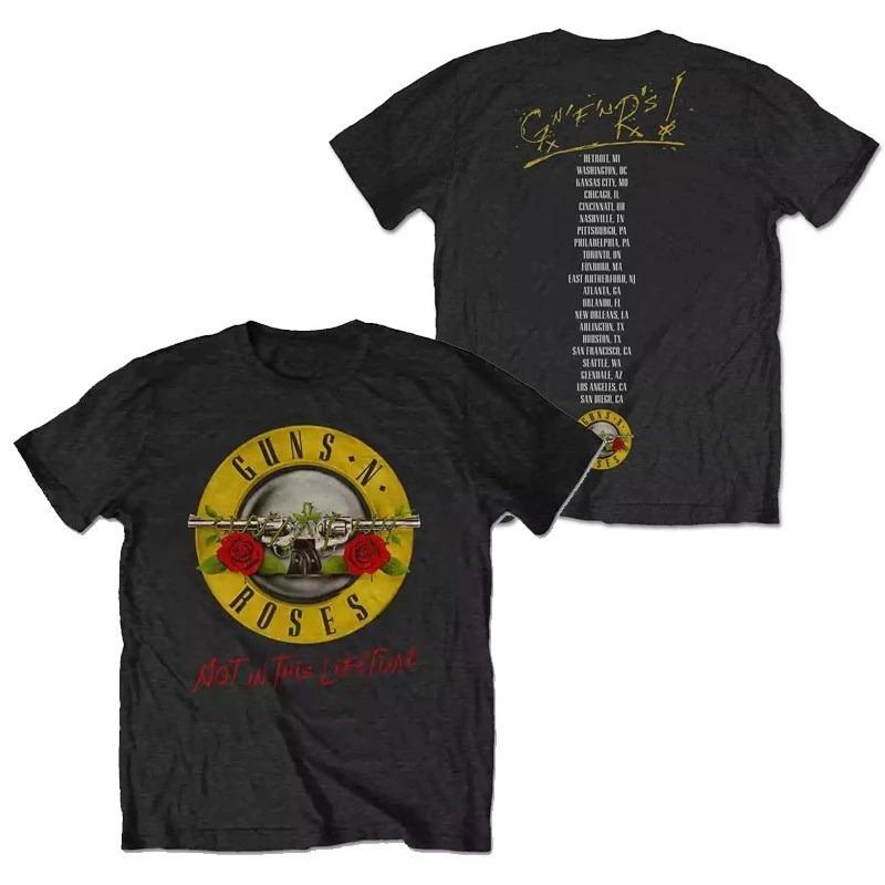 2026 Summer Fashion Trendy Tee Pistol Rose Pattern Guns N 'Roses Rock Guns and Roses Band Casual T-Shirt Men's and Women's Band Brand Top