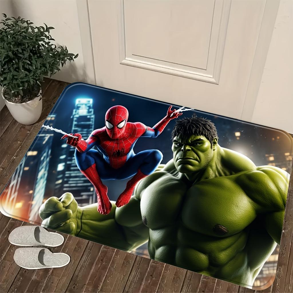 Marvel 1pc Cartoon Printed Floor Mat, Spider-Man and Hulk Dynamic City Nightscape Pattern, Easy to Clean, Suitable for Home En
