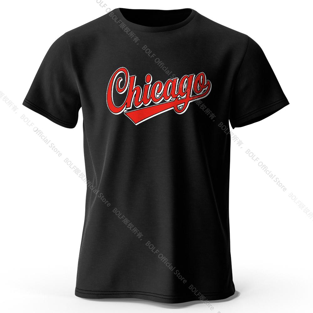 Men's Chicago Printed T-Shirt 100% Cotton Oversized Letter Graphic Tees for Women Summer Tops Urban Streetwear