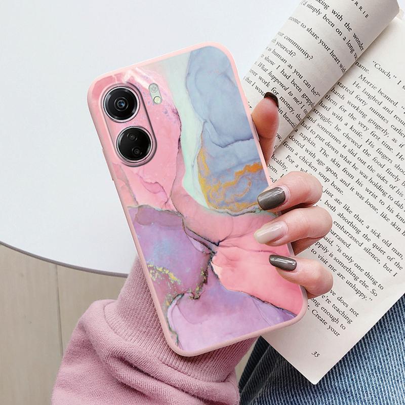 For Redmi 13C Pink Gold Marble Art Fashion Phone Case Soft Silicone Fundas Cover For Redmi13C 13 C Coque Matte Shockproof Bumper
