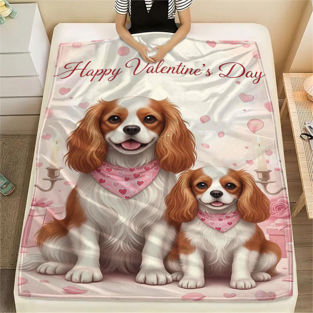 1Pc Cutetwodogs Print Flannel Blanket, High quality Comfortable for All Seasons, Home Decor, Warmth and Comfort, Perfect for Christmas Gifts