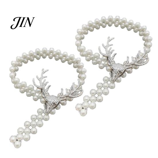 Curtain Tiebacks for Drapes Deer Head Tieback, Faux Pearl Beaded Stretch Holder, Adjustable Holdbacks Holdback Bedroom Living Room Window Door Easy To