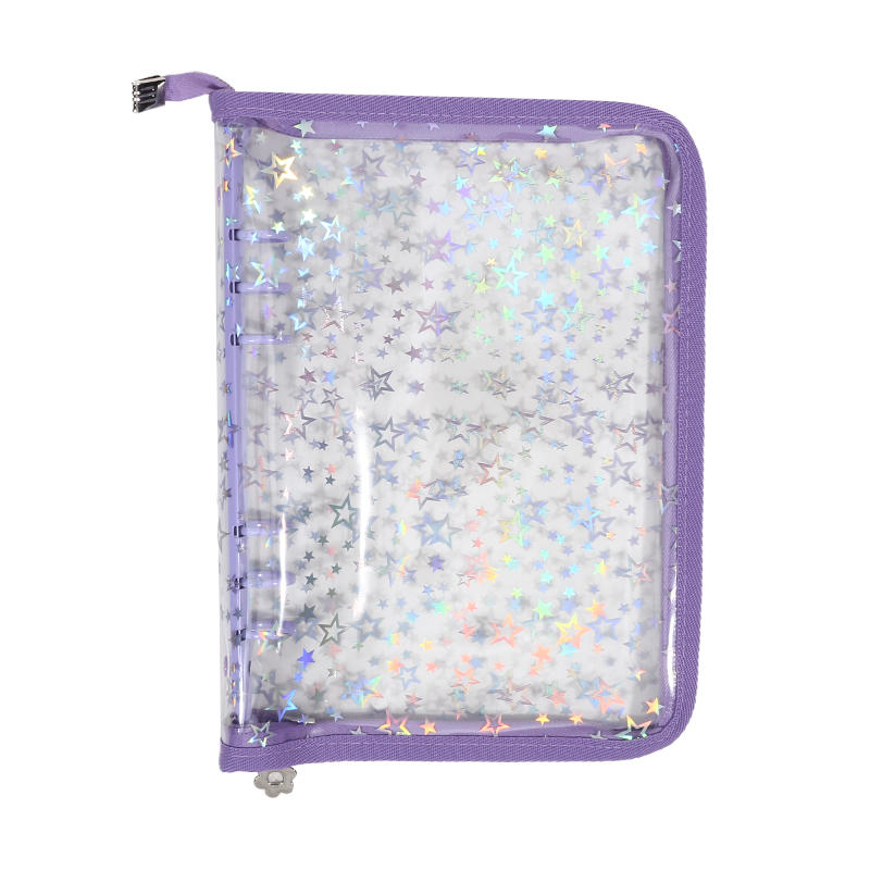 A5 Budget Binder Planner Cover with Zipper Glitter Stars 6 Ring Refillable Notebook Shell for Journal Albums Diary School Office Supplies