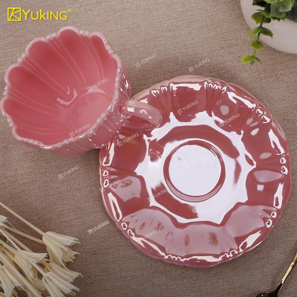 Gorąca wyprzedaż Modne Dziewczęce Popołudniowa Herbata Domowy Płatki Ceramiczny Kubek Filiżanka do Kawy 290ml Luksusowy Ładny Zestaw Filiżanka i Spodek