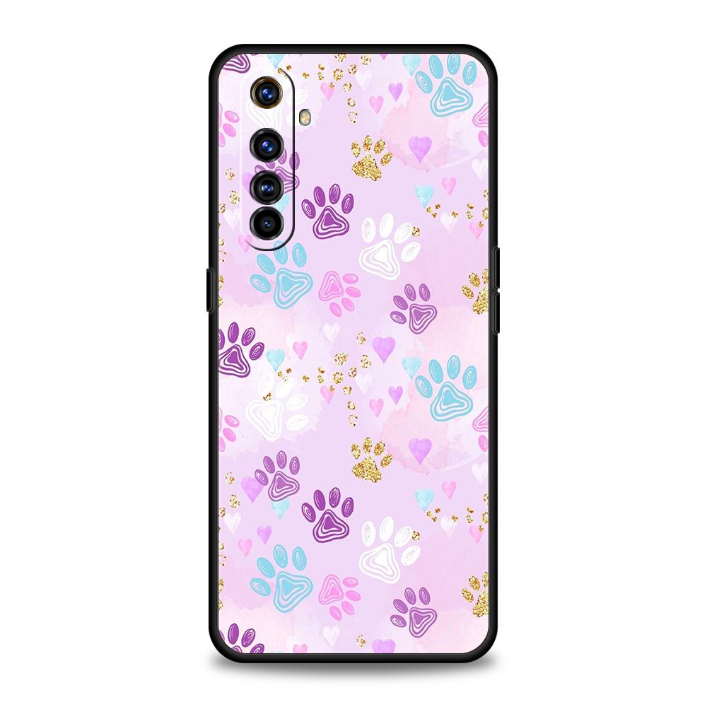 Dog Footprint Paw Cute Phone Case for Realme 8 9 Pro Plus 8i 9i 6 7 GT2 C21 C25 C3 C11 11 Pro 5G Plus Shockproof Silicone Shell