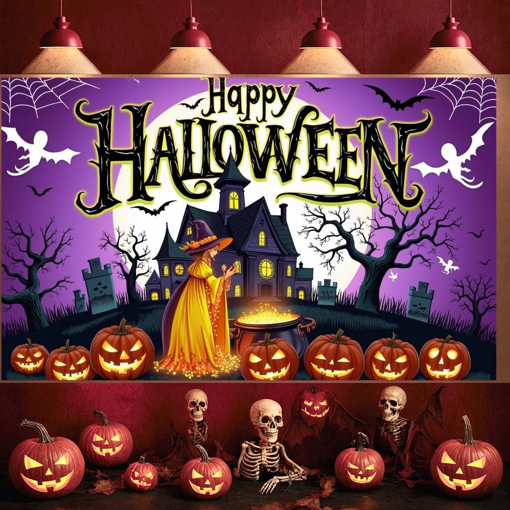 Spooky Decoration Gothic House Halloween Party Banner Photo Prop Material Haunted House Banner For Photo Shoot Costume Party