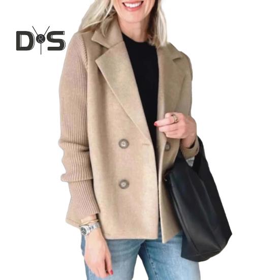 

Женское пальто с трикотажными рукавами, двубортное, с отложным воротником, свободный пиджак, деловой стиль, свитер, пальто XXXL хаки