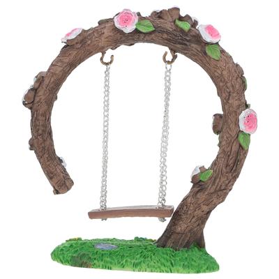 Fairy Garden Swing Mini Rose Flower Tree Swing Figurine for Micro Landscape Courtyard Garden Dollhouse Decorative Mini Furniture