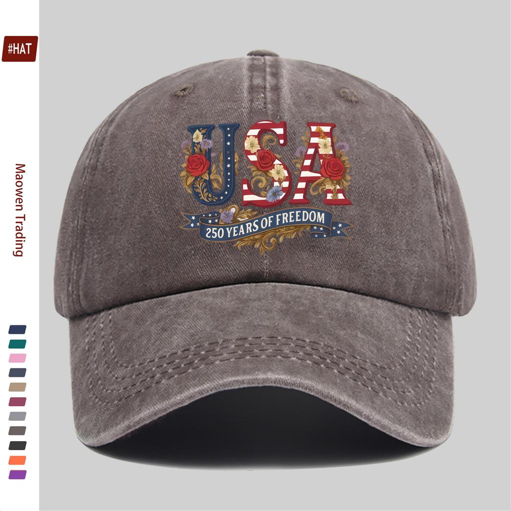 pc USA Th Anniversary Printed Baseball Cap with Floral Casual Decor Design Papa Hat Comfortable And Lightweight Adjustable