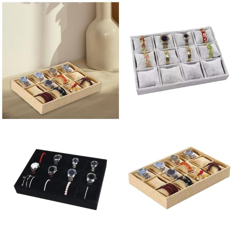 Plush Watch Display Trays Featuring 12 Grids For Organized Jewelry Presentation Luxury Flannel Jewelry Display Box