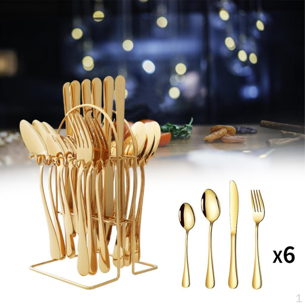 24 Piece Stainless Steel Dinnerware Set, Fork, Spoon, Reusable Set